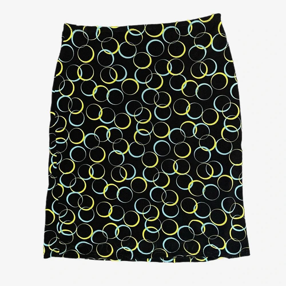 Vintage Y2K New York & Co. Black mesh stretchy geometric print mini skirt mod S